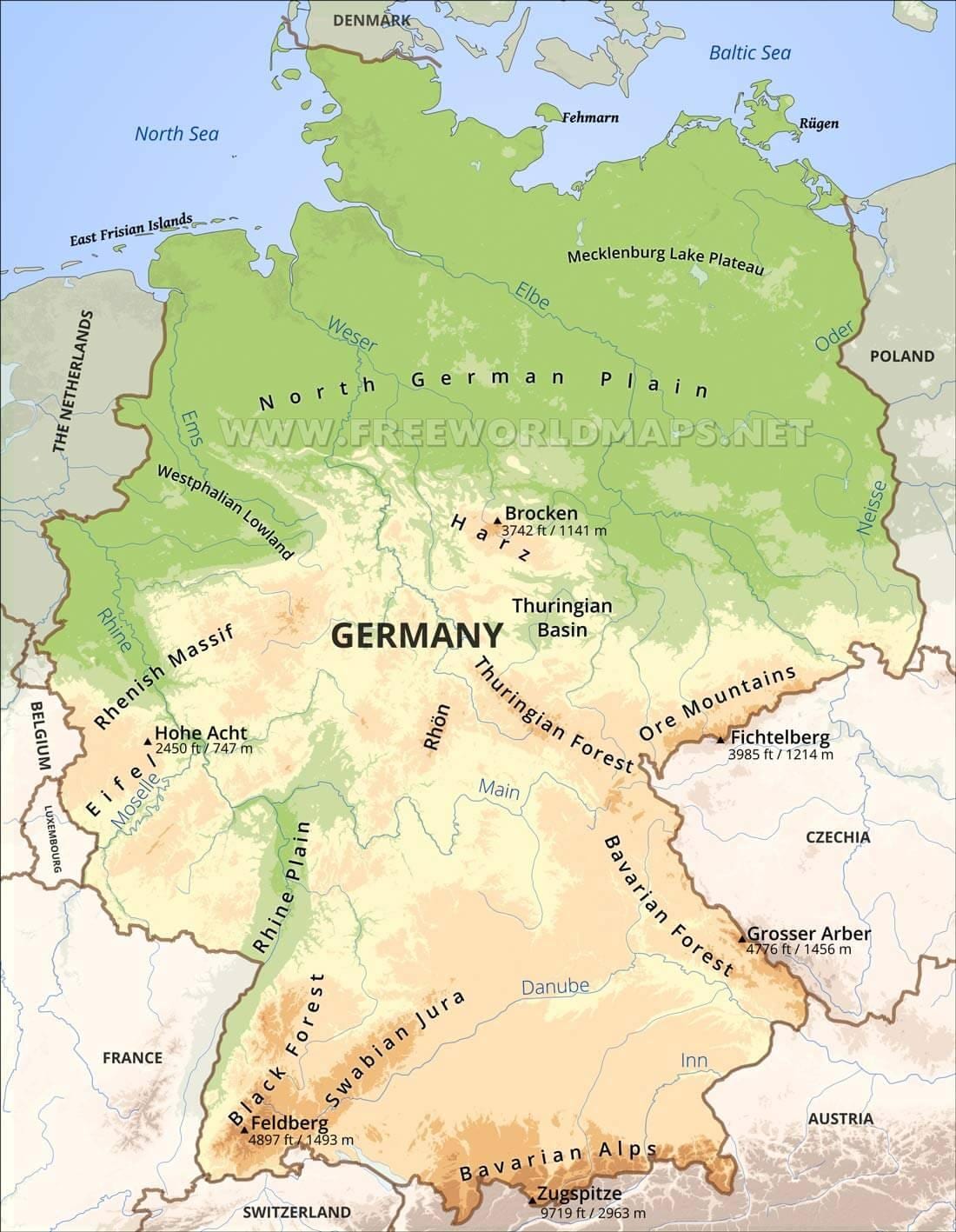 地図をドイツの地形