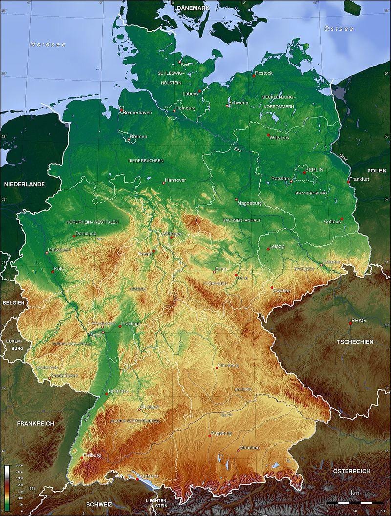 地図をドイツの標高